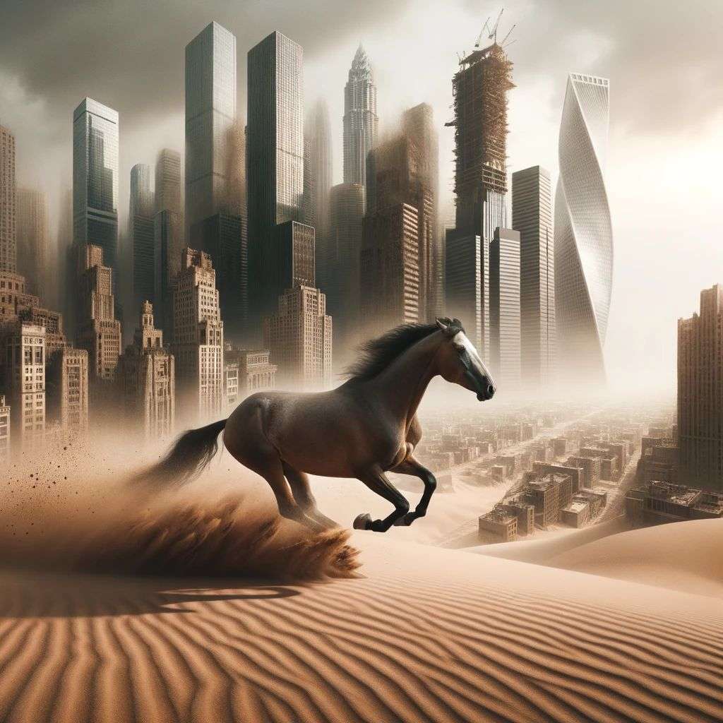 a horse, digital art, dystopia